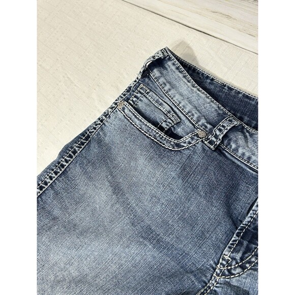 Silver MCKENZIE Blue Denim Jean Shorts Womens Size 20 Stretch Flap Button Pocket - Picture 6 of 15